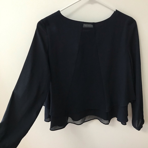 ZARA NAVY BLUE CHIFFON BLOUSE - Picture 4 of 10